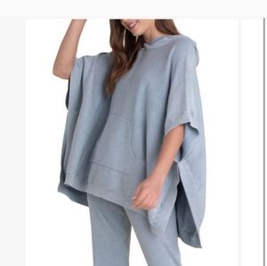 Barefoot Dreams Sunbleached Hooded Poncho Light Blue